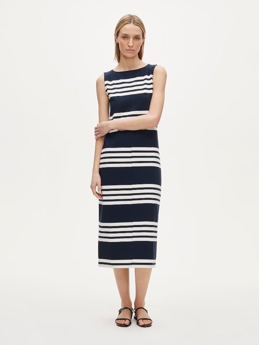 J. Crew Midi Dress in Striped Mariner Cloth Navy